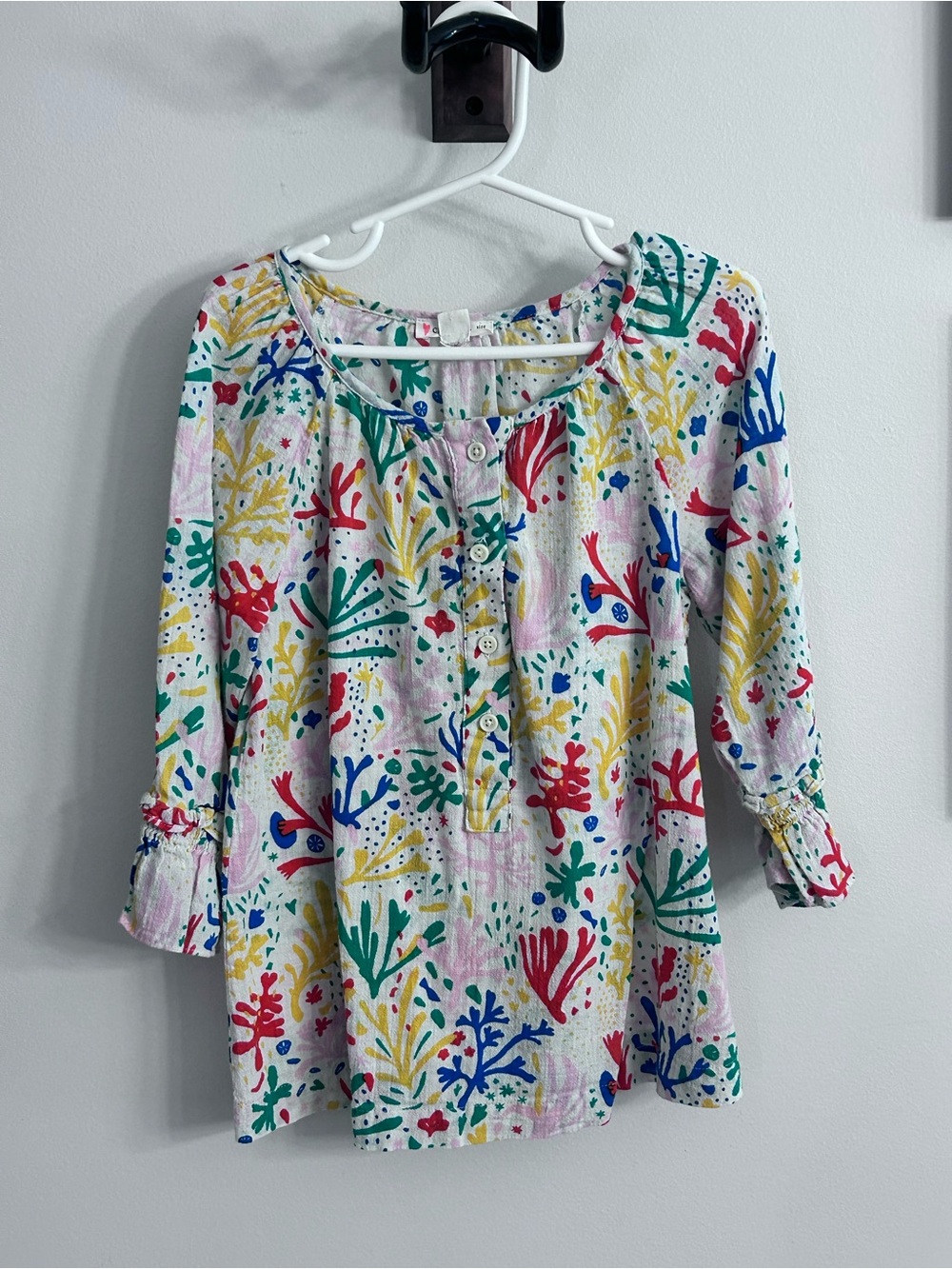 Crewcuts Coral Reef Button-Front Tunic in White with Red, Blue, Yellow, Green
